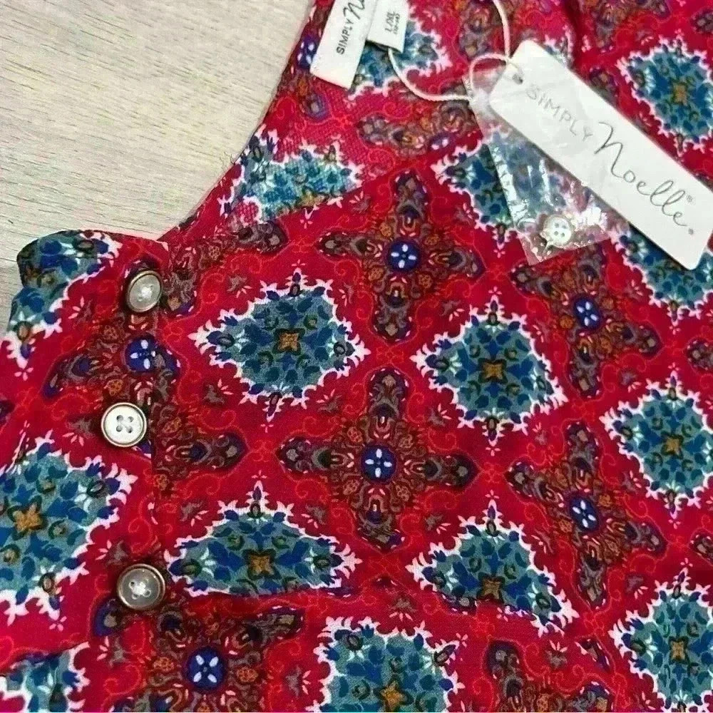 NWT Simply Noelle Women’s Boho Long Sleeve Tunic Top Red Pattern Size L/XL - Picture 3 of 8
